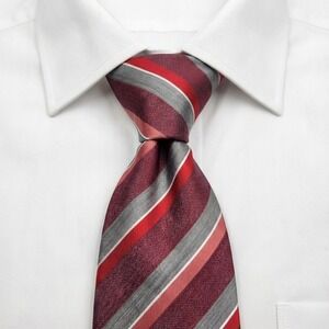 Alfani Mens Red Gray Stripe Polyester Blend Tie‎ Formal Business Accessory